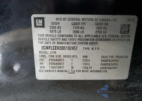 2013 Chevrolet Equinox Ls из США, поврежденный, VIN 2GNFLCEK3D6102457